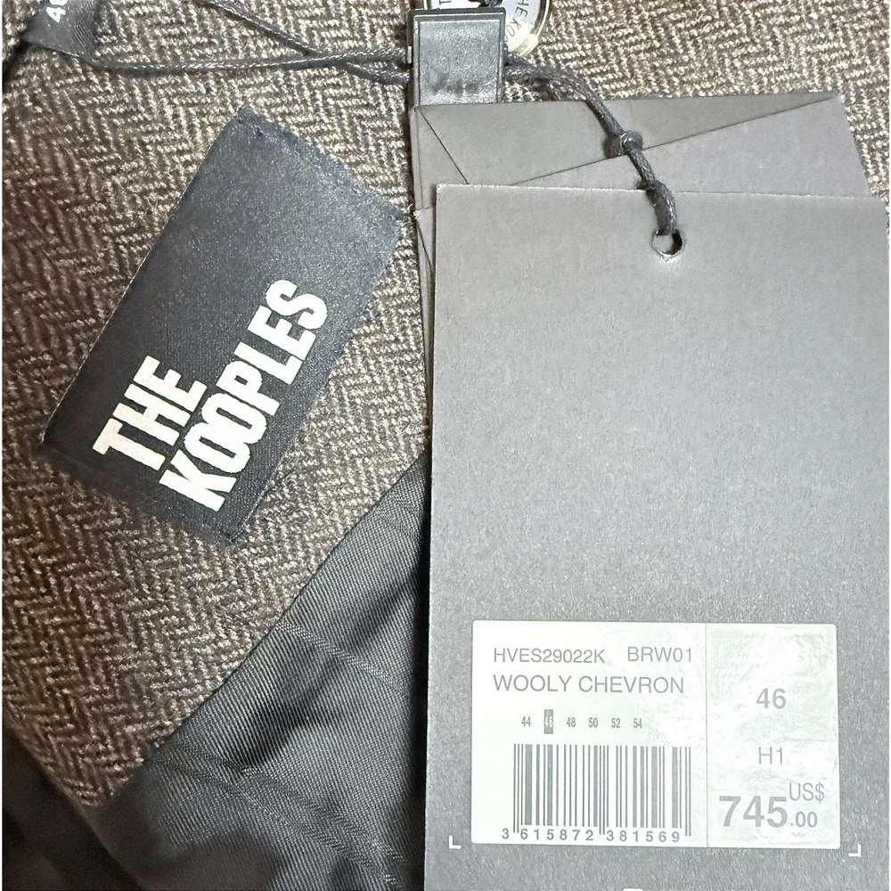 The Kooples Blazer Men’s Double Breasted Wool FR 46/ US 36 Brown‎ Leather Elbow